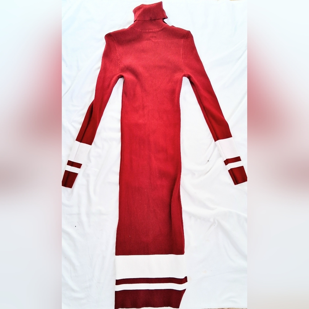 Pretty Guide Ribbed Turtle Neck Midi Burgundy Dress Size S - Picture 3 of 6